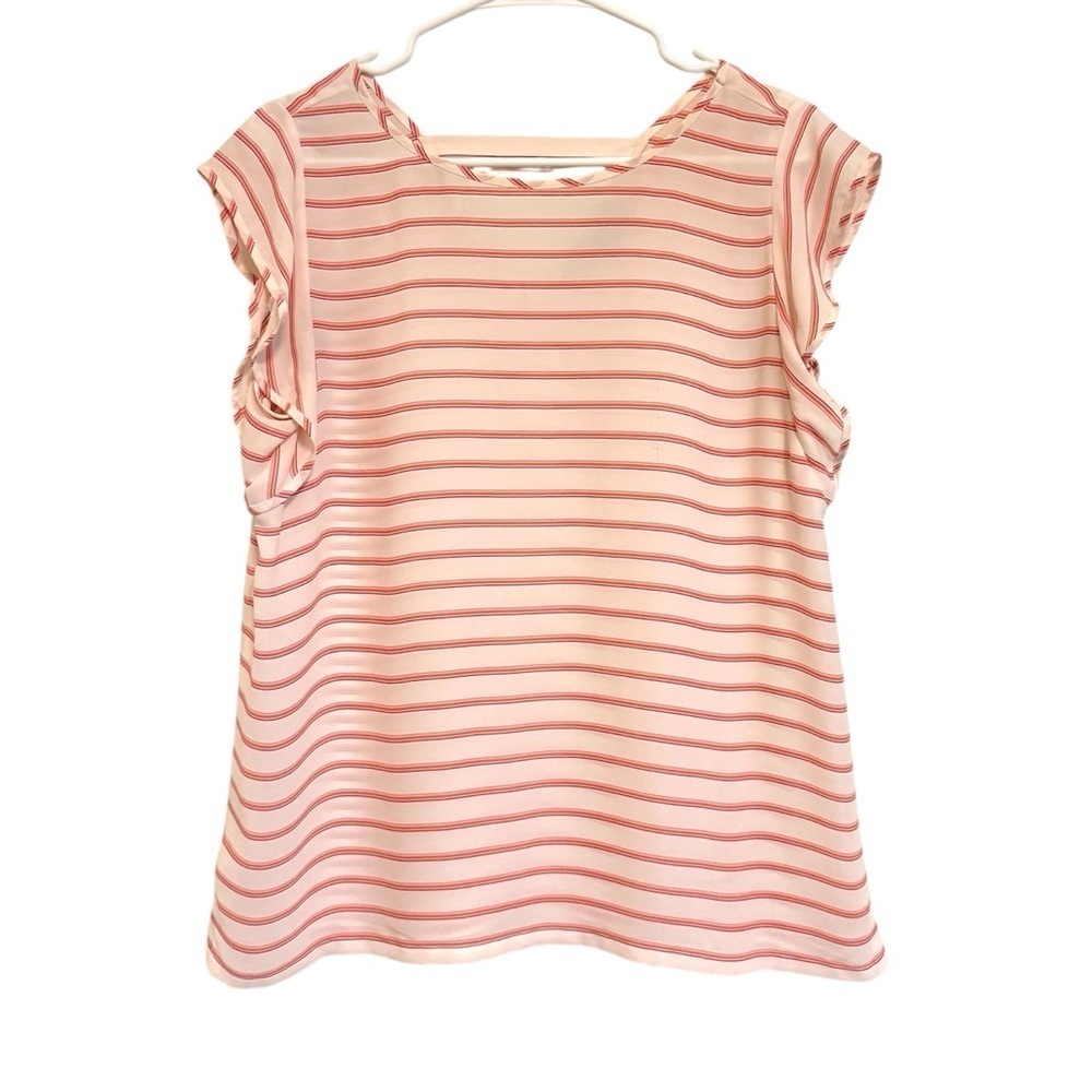 2/$15 LOFT - Pink & Off-White Striped Short Cap Sleeve Blouse – Size M